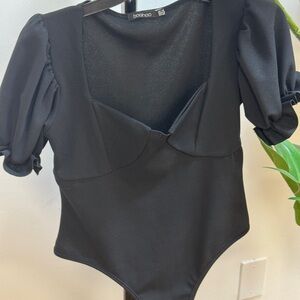 Black Puff Sleeve Bodysuit